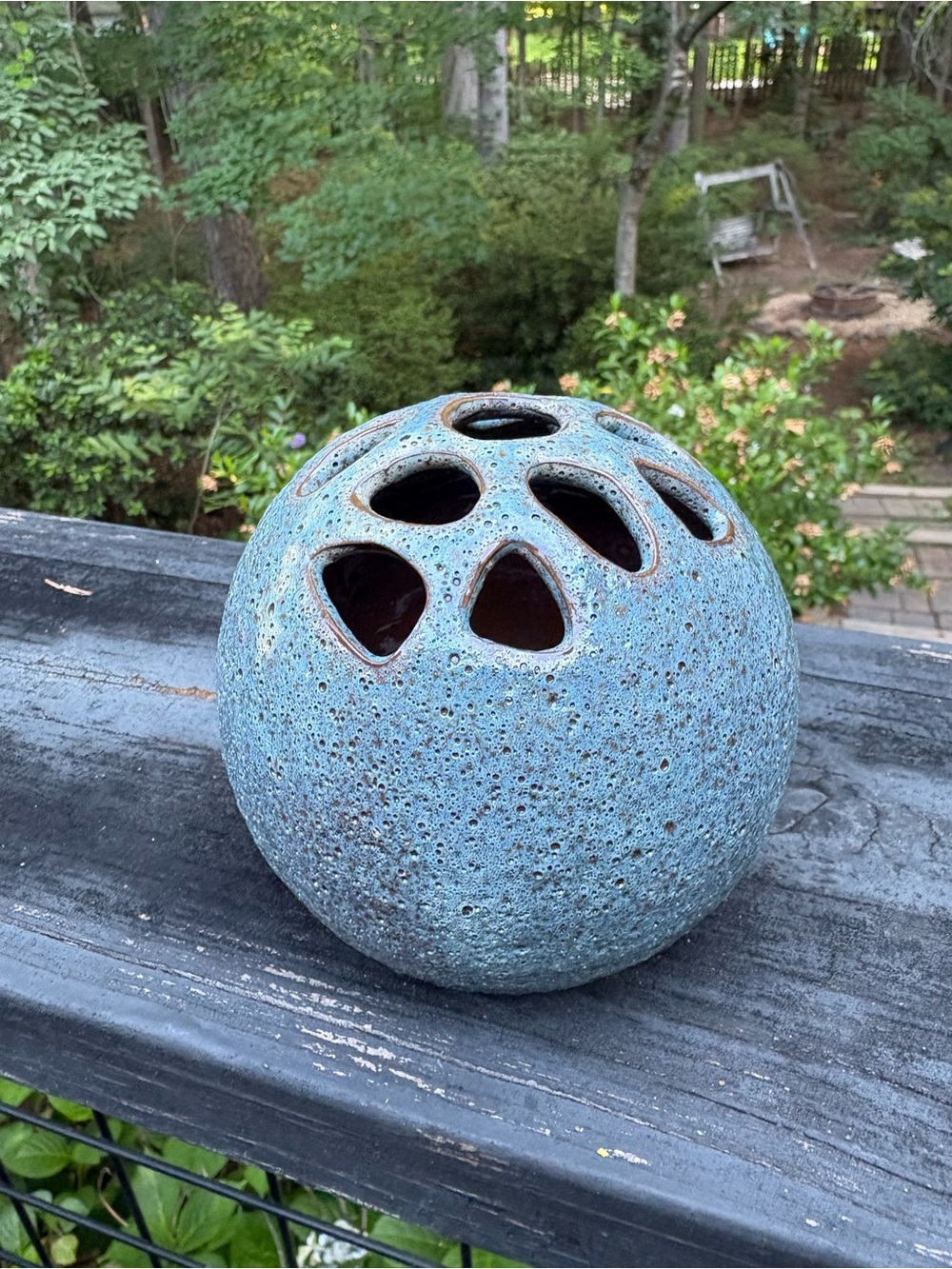Textured Blue Terracotta Sphere Vase